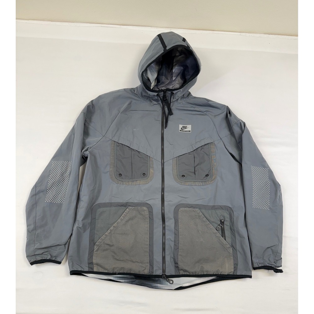 Nike International Mens Grey Hooded Windrunner Jacket XL Reflective Techwear
